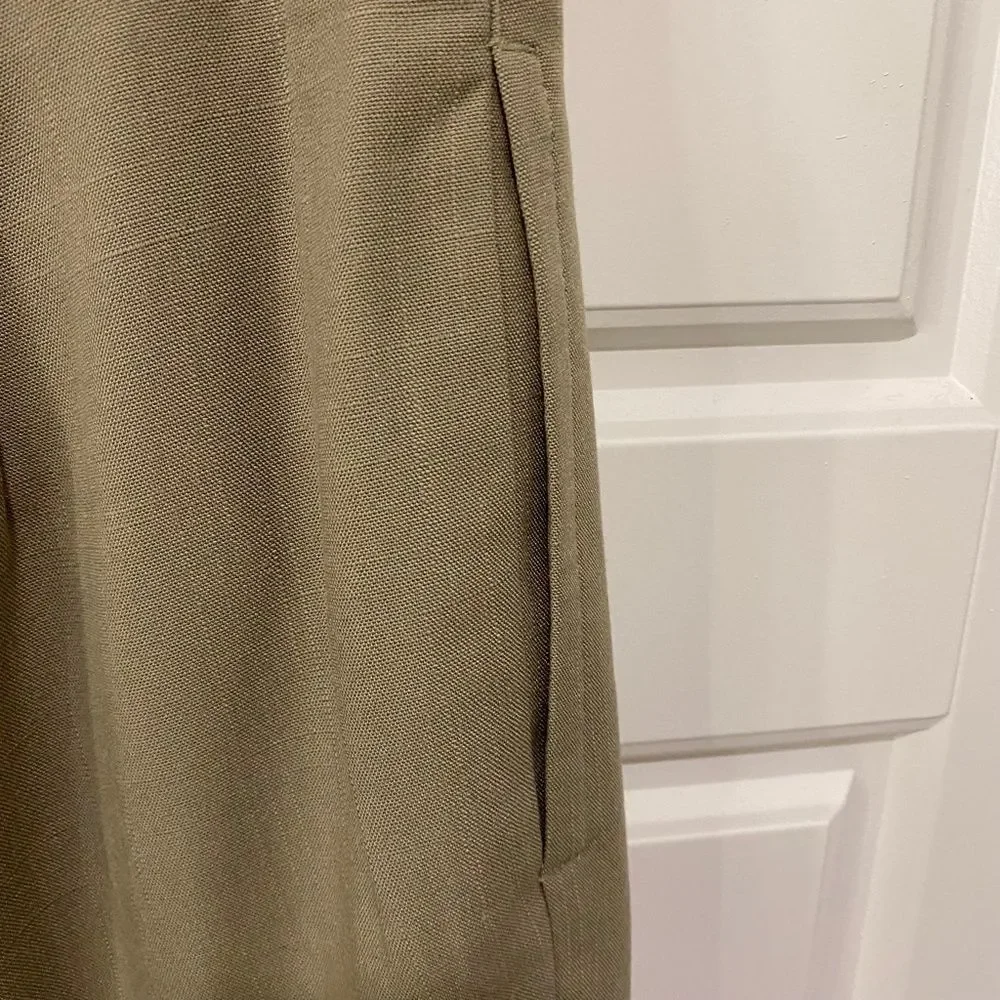 Bespoke Olive Green Pleated Trousers High Waisted Dress Pants Suit Separate M